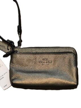 COACH METALLIC BRASS  LEATHER DOUBLE ZIP WRISTLET EUC